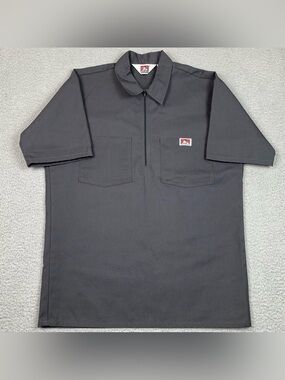 Ben Davis 1/2 Zip Shirt Men's Size M Gray Short Sleeve Made In USA Workwear EUC
